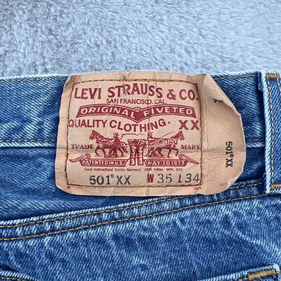Vintage Levis 501 XX Jeans Mens 35x34 Blue Straight Skater Grunge Punk Retro Y2K - Picture 3 of 16